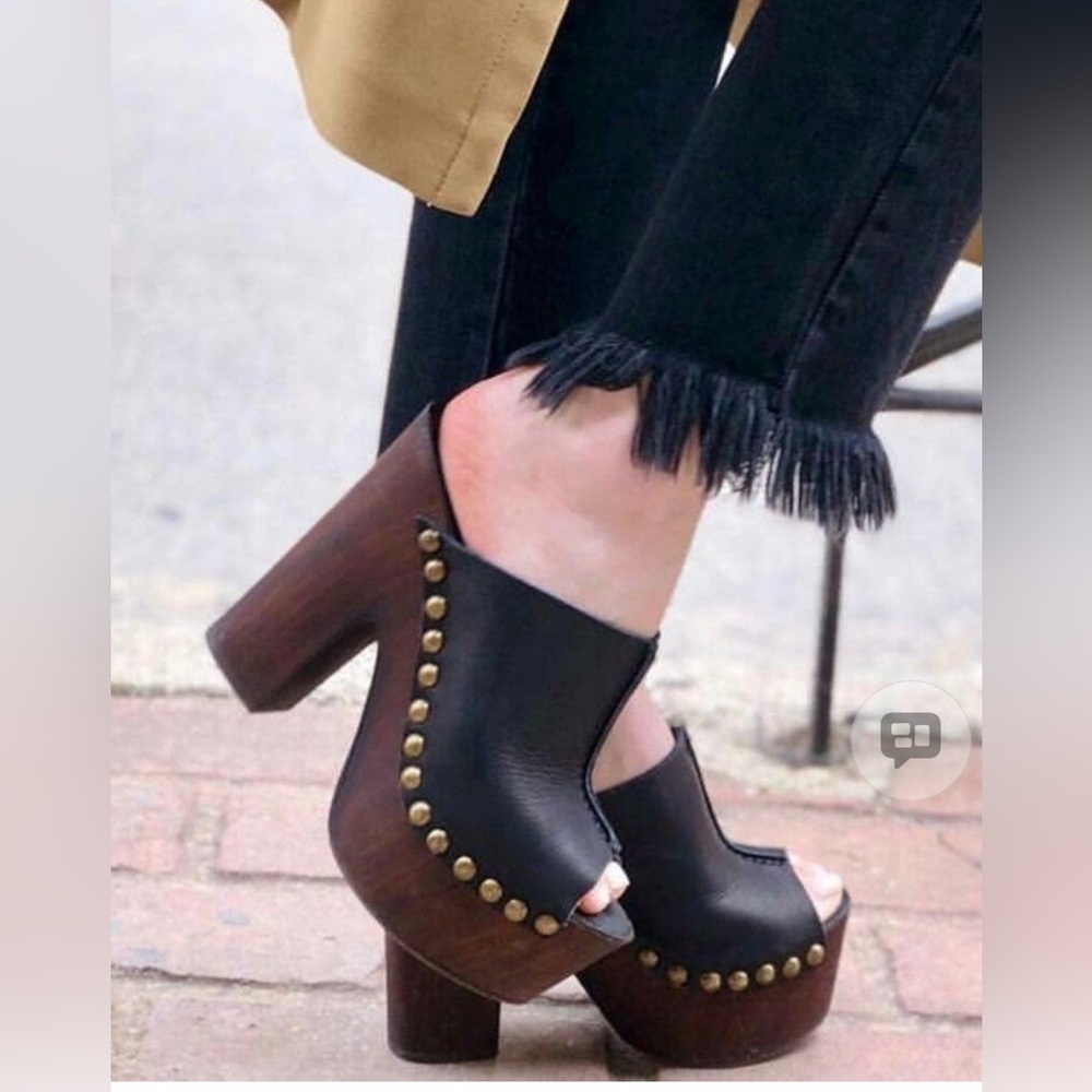 Charles David Black and Brown Studded Mules